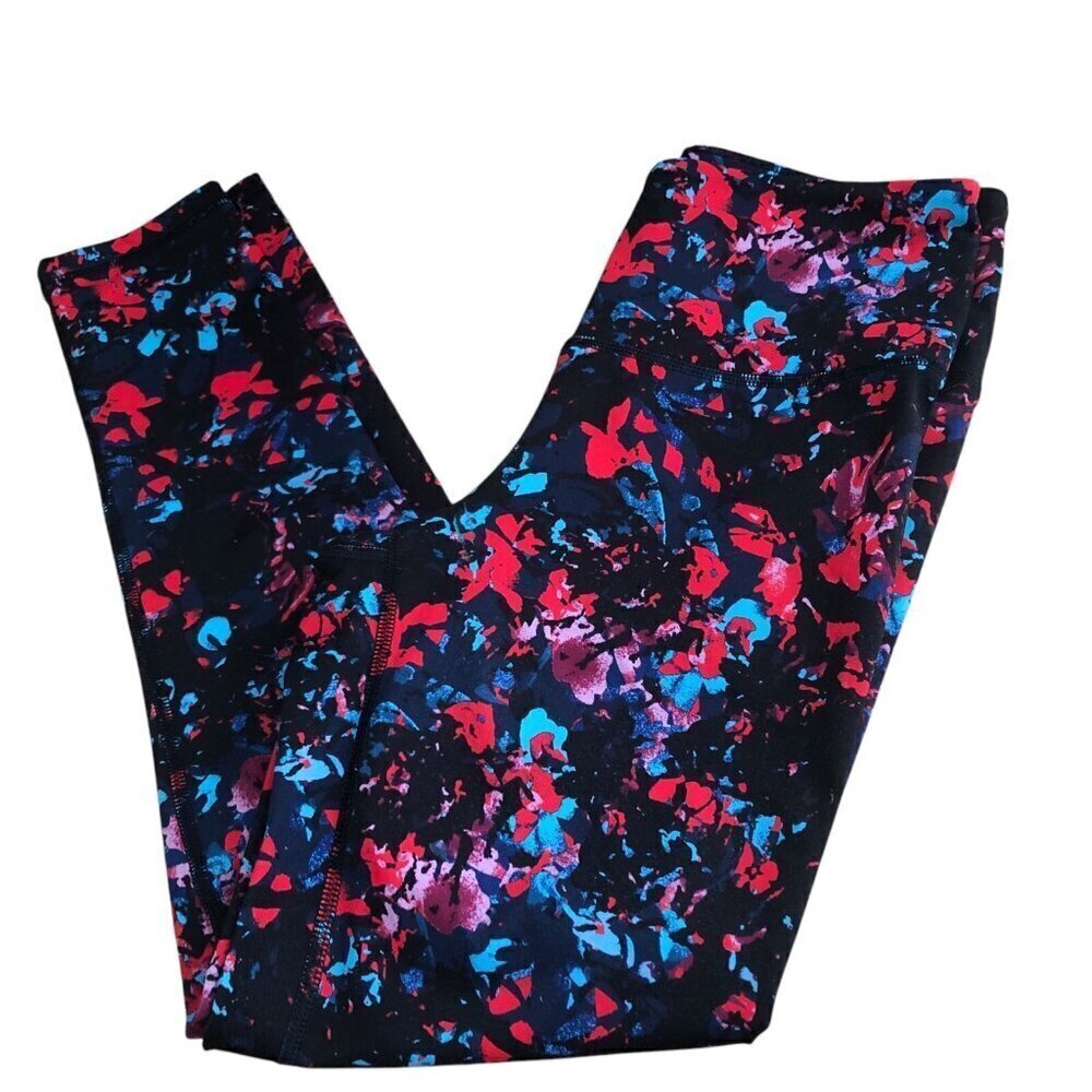 Zella Nordstrom Active Leggings Women's size XS Black Blue Floral 25" Inseam